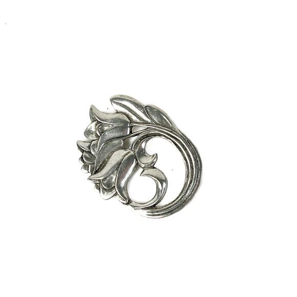 Vintage Brooch Seagull Pewter Canada Handcrafted Floral Pin Flower Leaves Signed - Picture 1 of 8